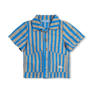 Bobo Choses Baby New Hairline Striped Woven Shirt & Shorts Set ~ Blue Multi