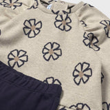 Mayoral Baby Girl Flowers Sweatshirt & Flare Leggings Set ~ Oatmeal/Navy