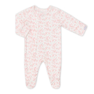 Coccoli Modal Zipper Footie ~ Pink Floral on Cream
