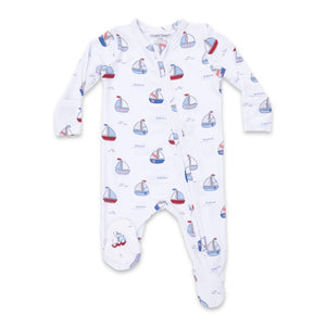 Angel Dear 2 Way Zipper Footie ~ Bubbly Sailboats Blue