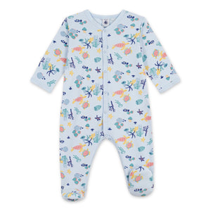 Petit Bateau Front Snap Sea World Print Footie ~ Blue Multi