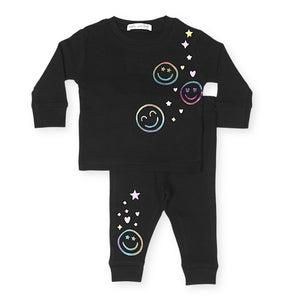 Little Mish Multi Smile Thermal Top & Pants Set ~ Black