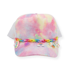 Bari Lynn Galaxy Tie Dye Trucker Hat w/ Fun Charm Link Chain