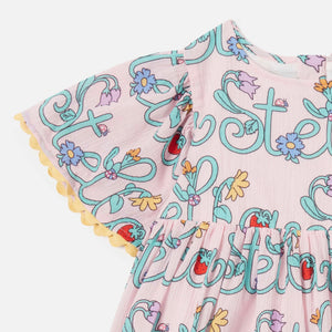 Stella McCartney Girls Stella Lettering s/s Woven Dress ~ Pink Multi