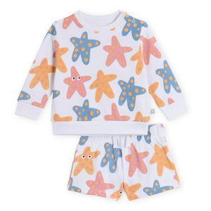 Stella McCartney Girls Starfish Print Sweatshirt & Shorts Set ~ White Multi
