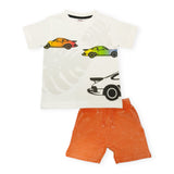 Mish Palm Cars Tee & Enzyme Shorts Set ~ White/Orange