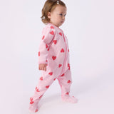 Petit Bateau Front Snap Heart Print Footie ~ Pink