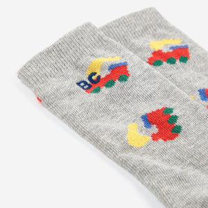 Bobo Choses Baby Choo Choo Print Long Socks ~ Light Heather Grey