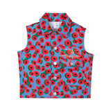 Wynken Bacia Floral Print Denim Vest ~ Blue/Red