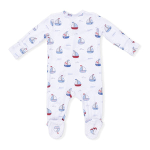 Angel Dear 2 Way Zipper Footie ~ Bubbly Sailboats Blue