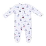 Angel Dear 2 Way Zipper Footie ~ Bubbly Sailboats Blue