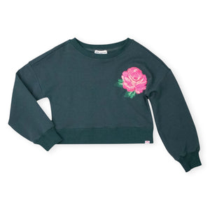 Appaman Girls Lisa Cropped Sweatshirt & Samantha Wide Leg Sweats Set 7-12 ~ Moss/Pink Flower