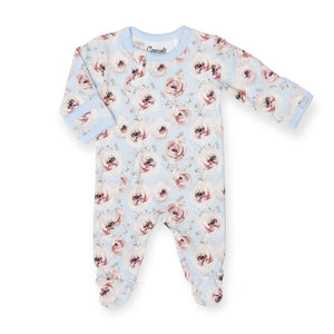 Coccoli Printed Zipper Footie ~ Peonies/Light Blue