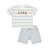 Rylee + Cru Ciao Relaxed Tee & Shorts Set ~ Ivory Stripe/Light Blue