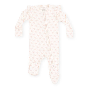 Angel Dear 2 Way Zipper Ruffle Sleeve Ribbed Footie ~ Vintage Mini Bows