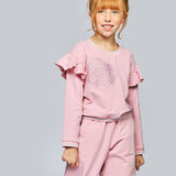 Hannah Banana Rhinestone Rose Ruffle Sweatshirt & Joggers Set~ Pink