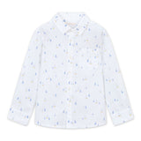 Mayoral Boys Sailboat Print l/s Linen Shirt ~ Off-White/Blue