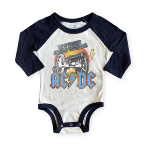 Rowdy Sprout ACDC About to Rock Raglan l/s Onesie ~ White/Black