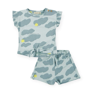 Babyclic Printed Tie Front Flutter Sleeve Top & Shorts Set ~ Ciel Agua