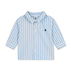 Petit Bateau Baby Woven l/s Shirt & Shorts Set ~ Blue/White