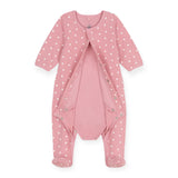 Petit Bateau Front Snap Heart Print Footie w/ Attached Bodysuit ~ Pink/White