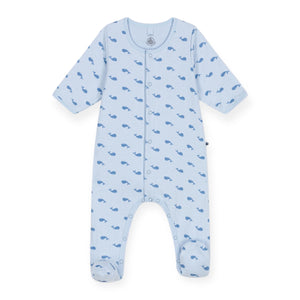 Petit Bateau Front Snap Whale Print Footie w/ With Attached Bodysuit ~ Blue