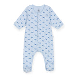 Petit Bateau Front Snap Whale Print Footie w/ With Attached Bodysuit ~ Blue