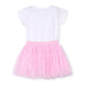 Mayoral Girls Cap Sleeve Top & Tulle Skirt Set ~ White/Mauve