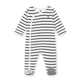 Petit Bateau Side Snap Striped Footie ~ White/Navy