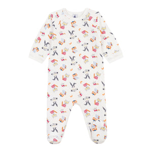 Petit Bateau Side Zip Parisian Animals Print Fleece Footie ~ White Multi