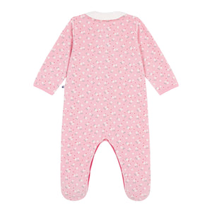 Petit Bateau Front Snap Velour Floral Footie w/ Collar ~ Pink/White