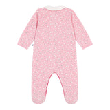Petit Bateau Front Snap Velour Floral Footie w/ Collar ~ Pink/White