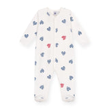 Petit Bateau Front Snap Striped Hearts Print Footie ~ White Multi