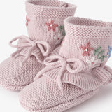 Elegant Baby Embroidered Garter Knit Ruffle Booties ~ Violet