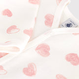 Petit Bateau Front Snap Heart Print Brushed Fleece Footie ~ White/Pink