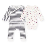 Petit Bateau Striped Cardigan, Boat Print Onesie & Pants Set ~ White/Navy