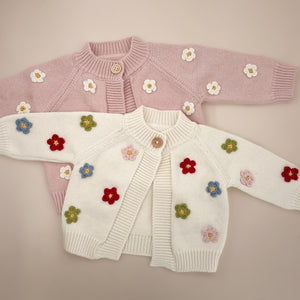 The Blueberry Hill Knit Flowers Cardigan ~ Blush