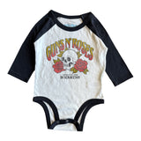 Rowdy Sprout Guns n' Roses Appetite For Destruction l/s Raglan Onesie ~ Vintage White/Black