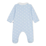 Petit Bateau Front Snap Whale Print Footie w/ Collar ~ Blue/White