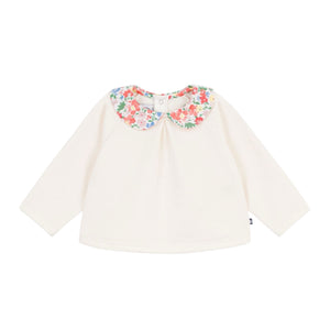 Petit Bateau Baby Top w/ Floral Print Collar & Leggings Set ~ Cream/Multi