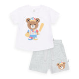 Huxbaby Baseball Hux T-Shirt & Shorts Set ~ White/Grey Marle