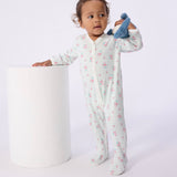 Petit Bateau Front Snap Striped Floral Print Footie ~ Multi