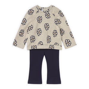 Mayoral Baby Girl Flowers Sweatshirt & Flare Leggings Set ~ Oatmeal/Navy