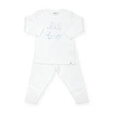 Oh Baby! Lil Bro Embroidered 2pc Set ~ Sky Blue/Cream