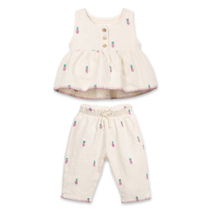 Play Up Baby Pineapple Print Woven Sleeveless Top & Pants Set ~ Natural