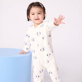 Petit Bateau Front Snap Penguin Print Brushed Fleece Footie ~ White Multi