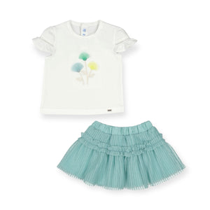 Mayoral Baby Girl Embellished Top & Tulle Skirt Set ~ White/Anise