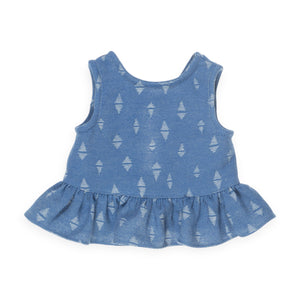 Yell-Oh! Baby Girl Jacquard Denim Sleeveless Top w/ Frill & Shorts Set