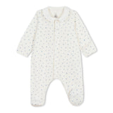 Petit Bateau Front Snap Heart Print Footie With Collar ~ White/Blue