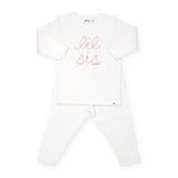 Oh Baby! Lil Sis Embroidered 2pc Set ~ Pink Sparkle/Cream